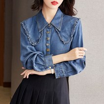 오버클래쓰 여성 프릴 루즈핏 청남방 데일리 캐주얼 데님 셔츠