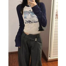 래글런 티셔츠 가을 쇼트 슬림 긴팔 상의