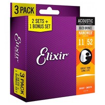 Elixir 엘릭서 3팩 통기타 스트링 80/20브론즈 포스포브론즈 011 012 (선택), 3팩 80/20브론즈 011-052