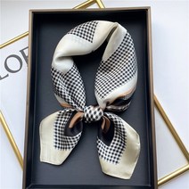 격자 무늬 실크 스퀘어 스카프 여성 목도리 랩 히잡 헤어밴드 머리장식