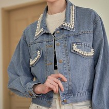 LENIC&MCCOY 오페라 진주 장식 빈티지 셔츠 데님 자켓 MK05JK101HBB