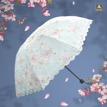 ANYOU UV차단 양산 여자 튼튼한 접이식 암막 3단 우산 이중 레이스 양산