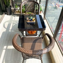 부부테이블 베란다티테이블 2인티테이블 세트 야외 등나무 부부용, 58사각테이블+2의자(방석증정)