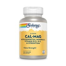 Solaray Cal-Mag with Essential Minerals | Calcium Magnesium Strontium Vitamins D-3 & K-2 | 30 Serv |