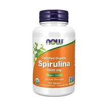NOW Supplements Certified Organic Spirulina 1000 mg (Double Strength) 풍부한 베타-카로틴(비타민 A) 및 B-12 천, 120정
