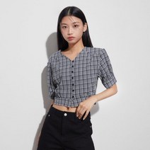 MIXXO 브이넥 5부 블라우스_MIWBWD822B