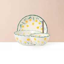 LOVFIR 튤립 도자기 식기 세트 물결 가장자리 밥그릇 국그릇 접시 6인 식기세트 22p, 노란색, 1인 식기세트 4p