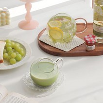 유니크 사선 동글이 내열 유리컵 2size 카페 독특한 손잡이컵 투명글라스잔, 575ml