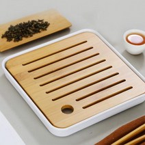 대나무 우드 정사각 차판 다기트레이 찻상 차마시기 다도상 배수구 찻물버리기 잎차 전통차