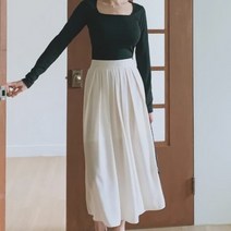 [바보사랑] 여성 여름 게이드 뒷밴딩 플리츠 롱 스커트
