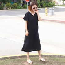 린넨 브이넥 루즈핏 블랙 여름 롱 원피스