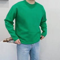 남자 커플 봄 가을 오버핏 스탠다드핏 소프트 울 초록색 라운드 긴팔 니트 9컬러
