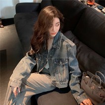 여성 크롭 청자켓 여자 데님 자켓 봄 캐쥬얼 빈티지 재킷 가을