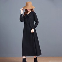 미미앤느 여성 리본넥 단색 심플 중년 외출룩 긴팔 니트 롱원피스