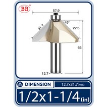 드라이월커터 베벨 모따기 라우터 비트 베어링 45도 플러시 트리밍 테이퍼 목공 diy, [18] 1-2x1 1-4(45deg), 18 1-2x1 1-4(45deg)