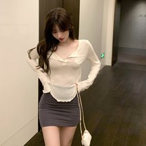 여름긴팔티 순욕 롱슬리브티 여성 일찍이 가을 숏 달콤미 상의 디자인감각 슬림 얇은 이너티셔츠 이너웨어 2947528878