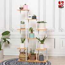 JS리빙 화분 진열대 베란다 인테리어 거실 다육이 엔틱 받침대 테라스 선반 다이 정리대 화분대 스탠드 거치대 실내 2단 3단 4단 우드 선반대 OsC_3 60*22*120, 10칸 화분대(오스카/단품)