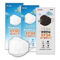 (바로안심)식약처 허가 국산 KF80 KF94 황사 방역 마스크(블랙 화이트), KF80(화이트)