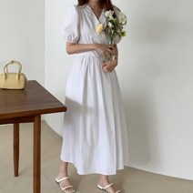 [바보사랑] 여성 네르드 브이넥 반팔 랩 롱 원피스 드레스