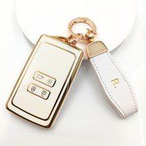 굿카굿즈 르노 삼성 키케이스 QM6 SM6 XM3 차키 키홀더 키링 골드라인 R스트랩, 아이보리