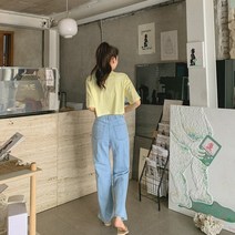 코지23여자 키커보이는 대학생 스티치 와이드 밴딩 데님 팬츠