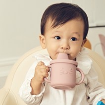 SGS인증 BPA FREE 초기 유아 아기 양손잡이 물컵, 시피컵홀더+스낵홀더+양손잡이컵, 고양이, 머스타드