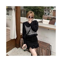 와이케이하우스 봄과 가을 2021 새로운 작은 향기로운 숙녀 스타일 트위드 houndstooth 패턴 슬림 짧은 조끼 여성 패션 정장_68058