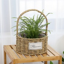 공간안애 원형 손잡이 라탄 바구니 화분