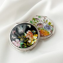 드리다샵 접이식 휴대용 손거울 미니 엔틱 전통 자개손거울 외국인선물, 1개, 2.블랙 목단나비