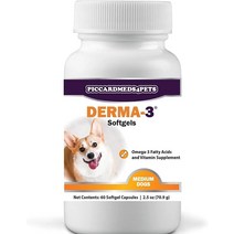 PICCARDMEDS4PETS Derma-3 액체 오메가-3 지방산 펌프 포함 226.8g(8온스), Softgel (Dry/Itchy Skin) 60CT