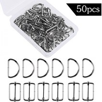 Kaobuy 25 pcs d 모양 반지 25 pcs 금속 사각형 조절기 triglides 슬라이드 핸드백 키 체인 지갑 용 버클 리폼 수선