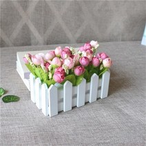 차폐휀스 담장공사 단독 주택 카페 담장 펜스 정원 마당 1 set 흰색 나무 울타리 인공 꽃 꽃 인공 식물 홀더 홈 장식 장식, 로즈 레드