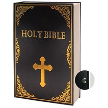 가죽 책 금고(사이즈 22.6 x 15.2 x 5.1cm(8.7 x 6 x 2인치)) 주얼리 돈 및 현금을 위한 실제 종이 비밀 전환 책 금고 숨겨진 할로우 포함 콤비네이션, Bible-Key_L