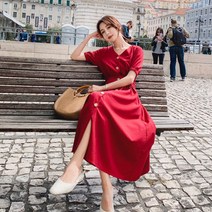 디커스텀 여성용 브이넥 롱 원피스