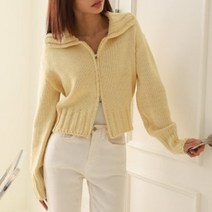 카라 니트집업 파스텔 투웨이 지퍼가디건 헤더 크롭가디건