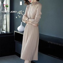 요모조모 YJ950 여성 니트 터틀넥 컬러 플리츠 주름 긴팔 니트 겨울 원피스