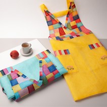 모시 V조각보 전통 꽃자수 유치원 어린이집 보육교사 한식당 예쁜 명절 한복 원피스 앞치마, 주황색