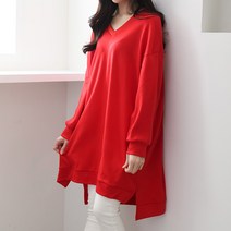 여성용 오버핏 마인 브이넥 롱 맨투맨 빅사이즈 루즈핏