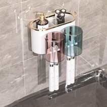 살림마왕 4구 치약칫솔걸이 보관함 양치컵세트, 화이트골드