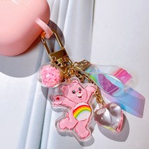 에어팟 버즈2 z플립3 곰돌이 케어베어 키링 제트플립 고리 자동차 키홀더 홀로그램 스트랩, 핑크, 더블오링