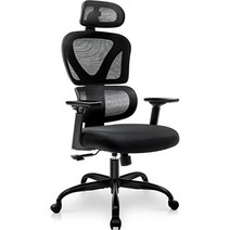 KERDOM 워크 의자 리클라이닝 의자 오피스 의자 인간 공학 의자 책상 의자 메쉬 백 3D 암 레스트 가동식 헤드 레스트 쿠션성 있어 360도 회전 피곤하지 않은 사무 세련된 블랙 KD9070-Black