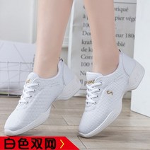 에어로빅화 운동화 여름 메쉬 통기성 굽있는 연습화 스포츠댄스화 댄스화 여자 라틴화 신발, 39, 화이트 더블 그물 봄과 가을