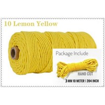 프리미어울 마크라메-소프트 3mm 10 미터 코튼 마카롱 코드 로프 공 DIY 공예 베랑 원사 보헤미아 장식 섬유 아트 서플라이, 10 Lemon Yellow, 10 Lemon Yellow
