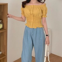 디어썸띵 콩단추 프릴 스모크 블라우스