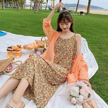 플라워원피스 쉬폰 여성 여름 끈나시 슬립 스윗 미디롱 슬림핏 3955863350