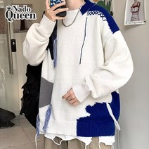 나도퀸 테이크 프린지 포인트 배색 니트 스웨터***판매자 퀸앤조이***