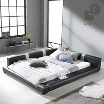 젠티스 저상형 사각 가죽침대 프레임, 블랙