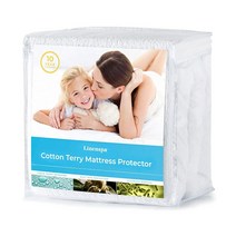 Linenspa 매트리스 커버 퀸 코튼 테리 탑 방수 저자극 비닐 프리, Top Only Mattress Protector, Terry
