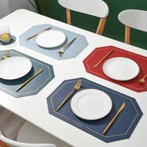 제이제이 가죽 식탁매트 방수 식탁 테이블매트 2개, 네이비