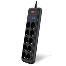 웨이브넷멀티탭 아볼트 에어컨 고전력 전자파차단 고전압 고용량 캠핑 멀티탭 power strip 10 way ac 콘센트 eu 플러그 소켓 usb 충전 포트 2m cord for, EU 플러그 콘센트